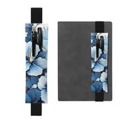 LHCVSFGW Porte-stylo élastique pour bloc-notes, marque-pages, porte-crayons en cuir synthétique avec bande réglable, pochette à crayons bleue avec fleur d'hibiscus pour planificateurs, classeurs