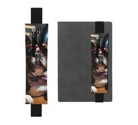 LHCVSFGW Porte-stylo élastique pour bloc-notes, marque-pages, porte-crayons en cuir synthétique avec bande réglable, pochette à stylos, bouledogue français portant des lunettes de soleil, trousse à