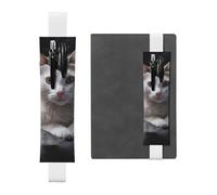 LHCVSFGW Porte-stylo élastique pour bloc-notes, marque-pages, porte-crayons en cuir synthétique avec bande réglable, pochette à stylos, motif chat sur matelas, trousse à crayons pour planificateurs
