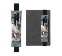 LHCVSFGW Porte-stylo élastique pour bloc-notes, marque-pages, porte-crayons en cuir synthétique avec bande réglable, pochette à stylos, motif cheval blanc courant sur la mer, trousse à crayons pour