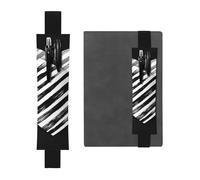 LHCVSFGW Porte-stylo élastique pour bloc-notes, marque-pages, porte-crayons en cuir synthétique avec bande réglable, pochette à crayons avec cœur rayé noir et blanc, trousse à crayons pour agendas