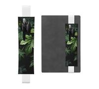 LHCVSFGW Porte-stylo élastique pour bloc-notes, marque-pages, porte-crayons en cuir synthétique avec bande réglable, pochette à crayons à motif feuilles vertes pour agendas, classeurs, livres, blanc