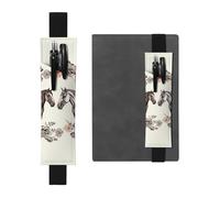 LHCVSFGW Porte-stylo élastique pour bloc-notes, marque-pages, porte-crayons en cuir synthétique avec bande réglable, pochette à stylos, fleurs et chevaux dessinés à la main pour planificateurs