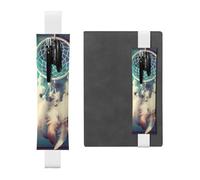 LHCVSFGW Porte-stylo élastique pour bloc-notes, marque-pages, porte-crayons en cuir synthétique avec bande réglable, pochette blanche attrape-rêves plume, trousse à crayons pour planificateurs