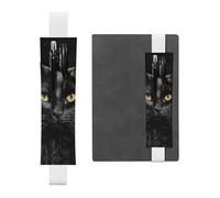LHCVSFGW Porte-stylo élastique pour bloc-notes, marque-pages, porte-crayons en cuir synthétique avec bande réglable, pochette à stylos, motif chat noir sur fond noir, trousse à crayons pour