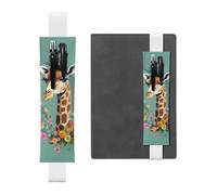 LHCVSFGW Porte-stylo élastique pour bloc-notes, marque-pages, porte-crayons en cuir synthétique avec bande réglable, pochette à stylos girafe avec fleurs, trousse à crayons pour planificateurs