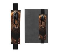 LHCVSFGW Porte-stylo élastique pour bloc-notes, marque-pages, porte-crayons en cuir synthétique avec bande réglable, pochette à crayons motif lion pour agendas, classeurs, livres, Noir , Taille unique