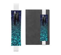 LHCVSFGW Porte-stylos élastique pour bloc-notes, marque-pages, porte-crayons en cuir synthétique avec bande réglable, pochette à crayons bleu sarcelle à paillettes pour agendas, classeurs, livres