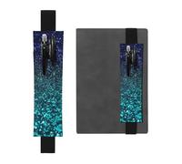 LHCVSFGW Porte-stylos élastique pour bloc-notes, marque-pages, porte-crayons en cuir synthétique avec bande réglable, pochette à crayons bleu sarcelle à paillettes pour agendas, classeurs, livres