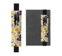 LHCVSFGW Porte-stylos élastique pour bloc-notes, marque-pages, porte-crayons en cuir synthétique avec bande réglable, pochette à crayons à fleurs jaunes et grises pour agendas, classeurs, livres, Noir
