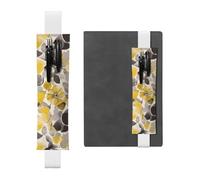 LHCVSFGW Porte-stylos élastique pour bloc-notes, marque-pages, porte-crayons en cuir synthétique avec bande réglable, pochette à crayons à fleurs jaunes et grises pour agendas, classeurs, livres