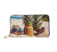 LHCVSFGW Portefeuille en cuir pour femme et homme - Portefeuille à deux volets - Porte-cartes de crédit - Ananas - Fruits - Lunettes de soleil - Sable - Pochette pour femme - Noir - Taille unique,