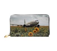 LHCVSFGW Portefeuille en cuir pour femme et homme - Portefeuille à deux volets - Ultra fin - Porte-cartes de crédit - Volts d'avion vers le champ de tournesol - Noir - Taille unique, Noir , Taille