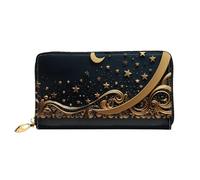 LHCVSFGW Portefeuille en cuir pour homme et femme - Portefeuille ultra fin avec porte-cartes de crédit - Fond doré et croissant de lune - Noir - Taille unique, Noir , Taille unique