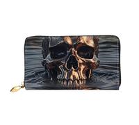 LHCVSFGW Portefeuille en cuir pour homme et femme - Portefeuille ultra fin avec porte-cartes de crédit en métal - Motif tête de mort - Noir - Taille unique, Noir , Taille unique