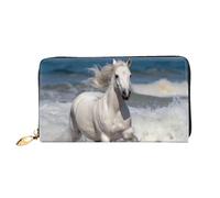 LHCVSFGW Portefeuille en cuir pour homme et femme - Portefeuille ultra fin avec porte-cartes de crédit - Cheval blanc courant sur la mer - Pochette pour femme - Noir - Taille unique, Noir , Taille