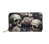 LHCVSFGW Portefeuille en cuir pour homme et femme - Portefeuille ultra fin avec porte-cartes de crédit - Fleurs noires et blanches et tête de mort - Noir - Taille unique, Noir , Taille unique
