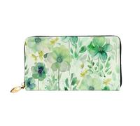 LHCVSFGW Portefeuille en cuir pour homme et femme - Portefeuille ultra fin avec porte-cartes de crédit - Aquarelle - Fleurs vertes - Noir - Taille unique, Noir , Taille unique