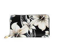 LHCVSFGW Portefeuille en cuir pour homme et femme - Portefeuille ultra fin avec porte-cartes de crédit - Fleurs hawaïennes noires et blanches - Taille unique, Noir , Taille unique