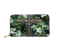 LHCVSFGW Portefeuille en cuir pour homme et femme - Portefeuille ultra fin avec porte-cartes de crédit - Croix noire parmi fleurs vertes - Pochette pour femme, noir, taille unique, Noir , Taille