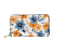 LHCVSFGW Portefeuille en cuir pour homme et femme - Portefeuille ultra fin avec porte-cartes de crédit - Fleurs bleues et orange sur fond blanc - Pochette pour femme - Noir - Taille unique, Noir ,