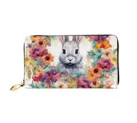 LHCVSFGW Portefeuille en cuir pour homme et femme - Portefeuille ultra fin avec porte-cartes de crédit aquarelle lapin et fleurs - Noir - Taille unique, Noir , Taille unique