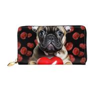 LHCVSFGW Portefeuille en cuir pour homme et femme - Portefeuille ultra fin avec porte-cartes de crédit - Bouledogue français tenant une pochette pour femme, noir, taille unique, Noir , Taille unique