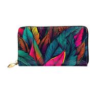 LHCVSFGW Portefeuille en cuir pour homme et femme - Portefeuille ultra fin avec porte-cartes de crédit - Motif feuilles tropicales colorées - Noir - Taille unique, Noir , Taille unique