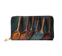 LHCVSFGW Portefeuille en cuir pour homme et femme - Portefeuille ultra fin - Porte-cartes de crédit - Épices sur cuillère en bois - Noir - Taille unique, Noir , Taille unique