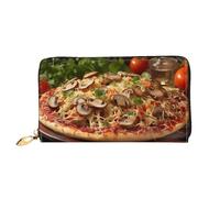 LHCVSFGW Portefeuille en cuir pour homme et femme - Portefeuille ultra fin - Porte-cartes de crédit - Pizza avec champignons et tomates - Noir - Taille unique, Noir , Taille unique