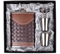 LHD HOME Flasque en cuir pour homme de 236,8 g, ensemble de flasques en acier inoxydable 304 avec entonnoir, verres à shot, joli cadeau pour whisky, rhum, témoin, témoin, mariage, camping, rayures en