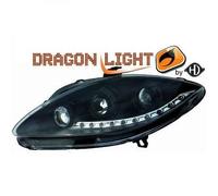 LHD Projecteur Phare Avant Paire LED Dragon Feux de Position Noir pour Seat Leon