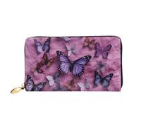 LHDGBNV All Butterflies Are On Purple Background Portefeuilles en cuir pour femme - Étanche - Fermeture éclair - Grand porte-cartes de crédit avec support de téléphone - Porte-monnaie de voyage pour