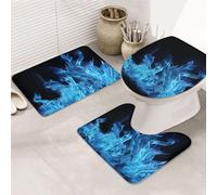 LHDGBNV Blue Flame Lot de 3 tapis de salle de bain antidérapants avec contour en forme de U, en microfibre absorbante et lavable pour décoration de baignoire/douche