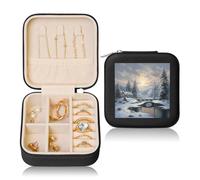 LHDGBNV Boîte à bijoux de voyage en cuir avec scène de neige d'hiver - Petit organisateur de bijoux pour femme - Bagues et colliers - Cadeau - Noir