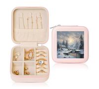 LHDGBNV Boîte à bijoux de voyage en cuir pour femme - Scène de neige d'hiver - Pour bagues, colliers, cadeaux - Rose