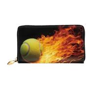 LHDGBNV Burning Tennis Pictures Portefeuilles en cuir pour femme - Étanche - Fermeture éclair - Grand porte-cartes de crédit avec support de téléphone - Porte-monnaie de voyage pour femme - Noir
