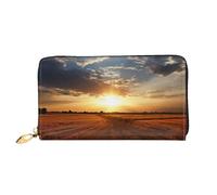 LHDGBNV Field Sunrise Portefeuille en cuir pour femme avec fermeture éclair et porte-monnaie de voyage pour femme, noir, taille unique, décontracté, Noir , Taille unique, Décontracté