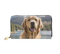 LHDGBNV Joli portefeuille en cuir Golden Retriever pour femme - Étanche - Fermeture éclair - Grand porte-cartes de crédit avec support de téléphone - Porte-monnaie de voyage pour femme - Noir - Taille