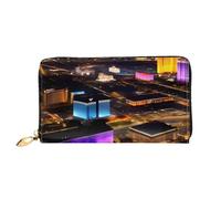 LHDGBNV Las Vegas Portefeuille en cuir imperméable avec fermeture éclair autour de la pochette pour femme Grand porte-cartes de crédit avec support de téléphone Porte-monnaie de voyage pour femme