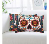 LHDGBNV Lot de 2 housses de coussin confortables ultra douces avec fermeture éclair dissimulée pour grand lit, canapé, chambre à coucher, 35,6 x 50,8 cm, motif tête de mort en sucre coloré