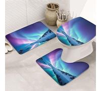 LHDGBNV Northern Lights Lot de 3 tapis de salle de bain antidérapants avec contour en forme de U, en microfibre absorbante, lavable et lavable