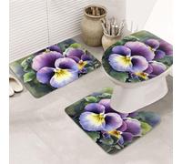 LHDGBNV Pansy Perfection - Lot de 3 tapis de douche antidérapants avec contour en forme de U, en microfibre absorbante et lavable pour décoration de baignoire/douche