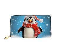 LHDGBNV Portefeuille de Noël amusant en cuir de pingouin pour femme - Étanche - Fermeture éclair - Grand porte-cartes de crédit avec support de téléphone - Porte-monnaie de voyage pour femme - Noir