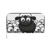 LHDGBNV Portefeuille en cuir synthétique pour femme et fille, fermeture éclair autour du porte-carte de crédit, motif moutons noirs et blancs, sac à main de voyage imperméable