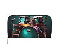 LHDGBNV Portefeuille en cuir synthétique pour femme et fille, fermeture éclair autour du porte-cartes de crédit, ensemble de tambour, sac à main de voyage imperméable