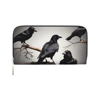 LHDGBNV Portefeuille en cuir synthétique pour femme et fille, fermeture éclair autour du porte-cartes de crédit, motif corbeau noir sur une branche, sac à main de voyage imperméable