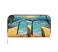 LHDGBNV Portefeuille en cuir synthétique pour femme et fille, fermeture éclair autour du porte-cartes de crédit, tongs et scène de plage tropicale, sac à main de voyage imperméable