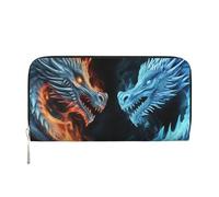 LHDGBNV Portefeuille en cuir synthétique pour femme et fille, fermeture éclair autour du porte-cartes de crédit, dragons de glace et de feu, long portefeuille étanche pour voyage