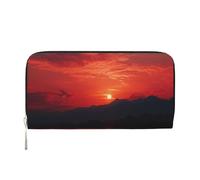 LHDGBNV Portefeuille en cuir synthétique pour femme et fille, fermeture éclair autour du porte-cartes de crédit, rouge feu, coucher de soleil long, sac à main de voyage imperméable